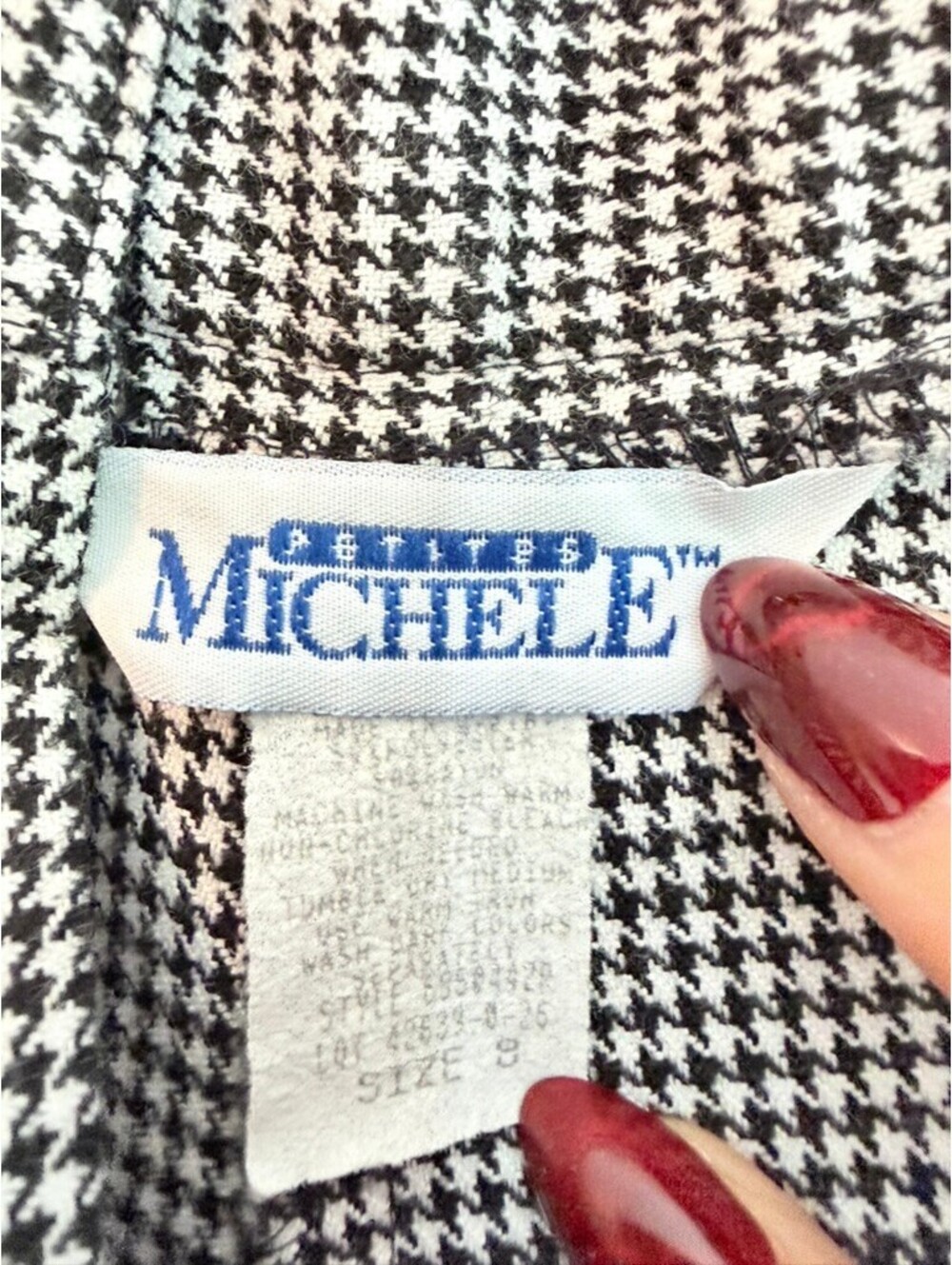 Vintage Michelle Houndstooth Pleated High Rise Pants Made USA Size 8 - Picture 3 of 6